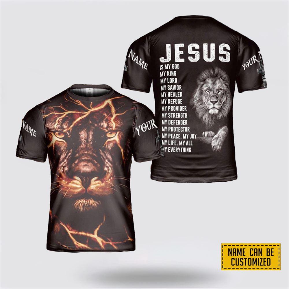 Custom Name Custom Name Lion Jesus All Over Print 3D T Shirt – Gifts For Christians Custom Name Custom Name Lion Jesus All Over Print 3D T Shirt – Gifts For Christians