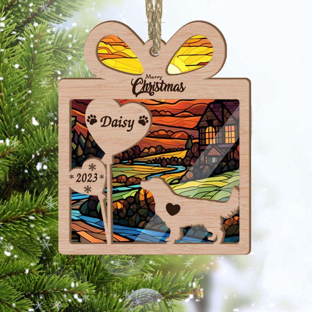 Custom Name Golden Retriever Gift – Heart Balloon Christmas Suncatcher Ornament – Custom Christmas Ornaments Gift For Dog Lover