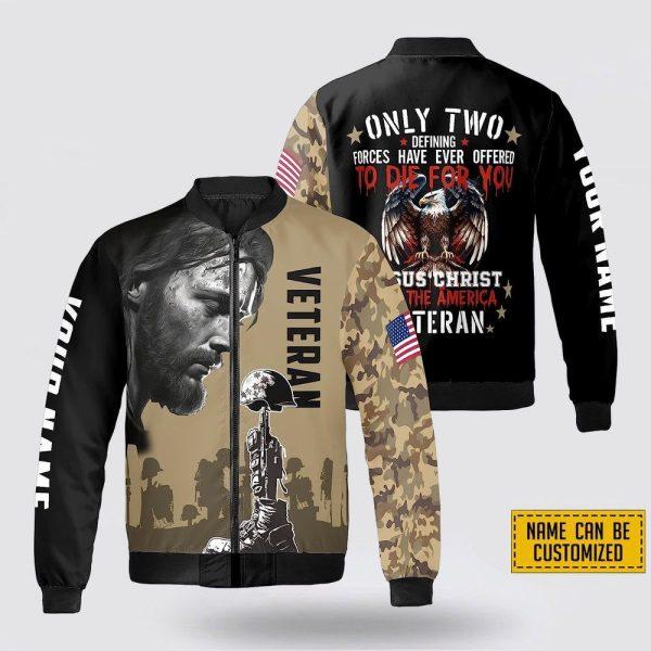 Custom Name Jesus Christ And The American Veteran Bomber Jacket – Gifts For Jesus Lovers
