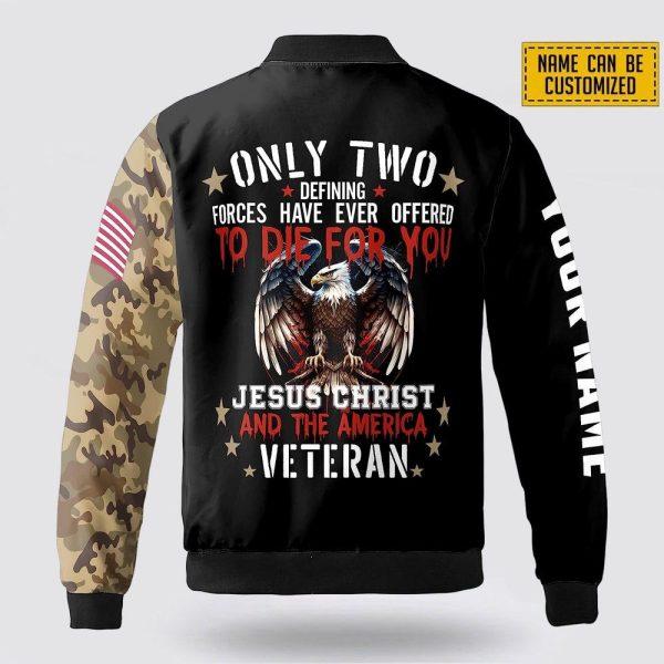 Custom Name Jesus Christ And The American Veteran Bomber Jacket – Gifts For Jesus Lovers