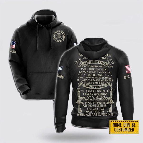Custom Name Rank All Over Print 3D Hoodie US Air Force I Will Defend The Weak – Gift For Military Personnel