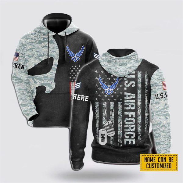 Custom Name Rank All Over Print 3D Hoodie US Air Force Veteran Skull – Gift For Military Personnel