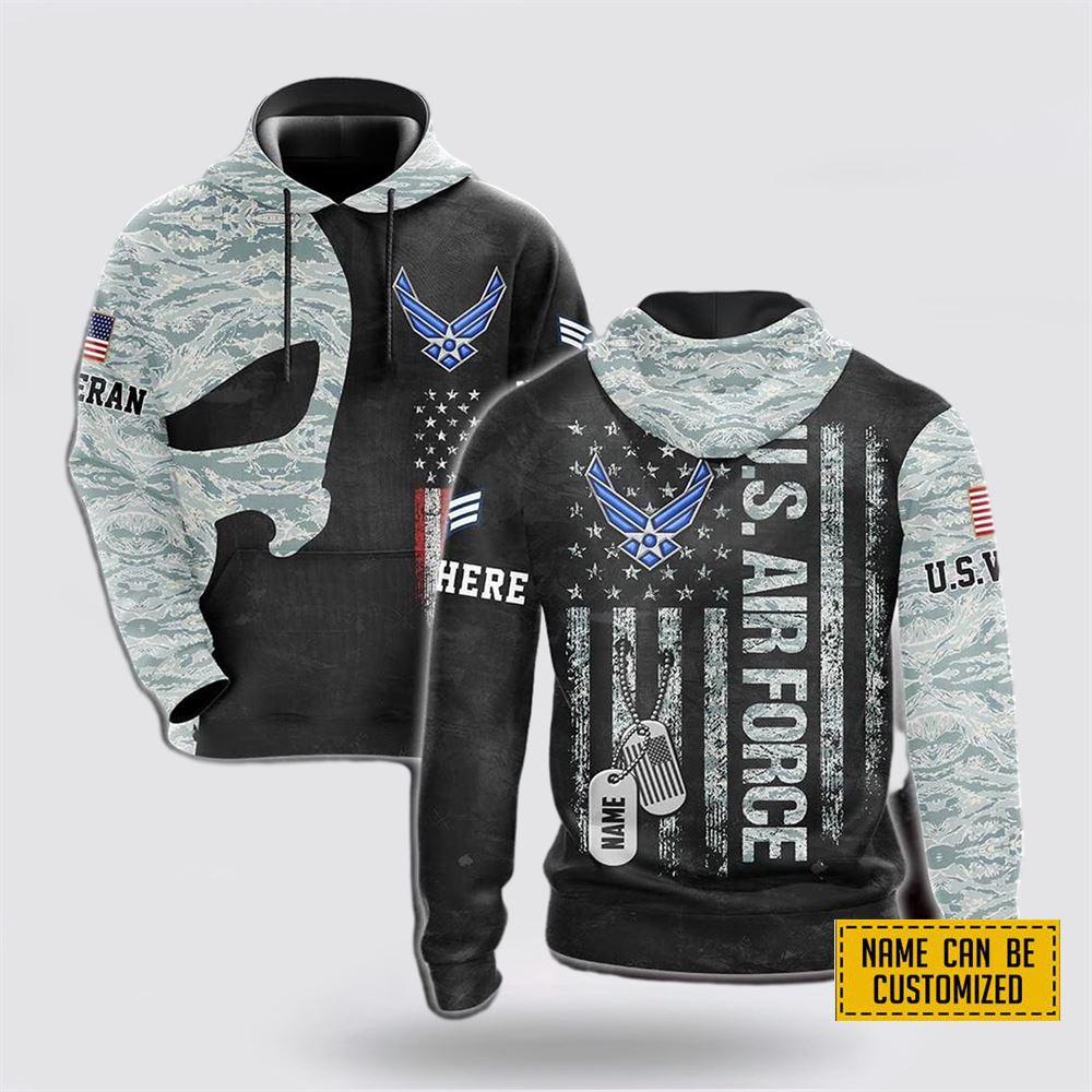 Custom Name Rank All Over Print 3D Hoodie US Air Force Veteran Skull – Gift For Military Personnel