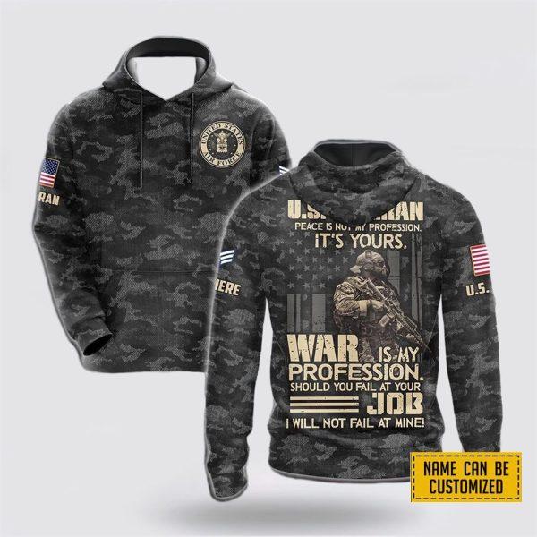 Custom Name Rank All Over Print 3D Hoodie US Air Force War Is My Profession – Gift For Military Personnel