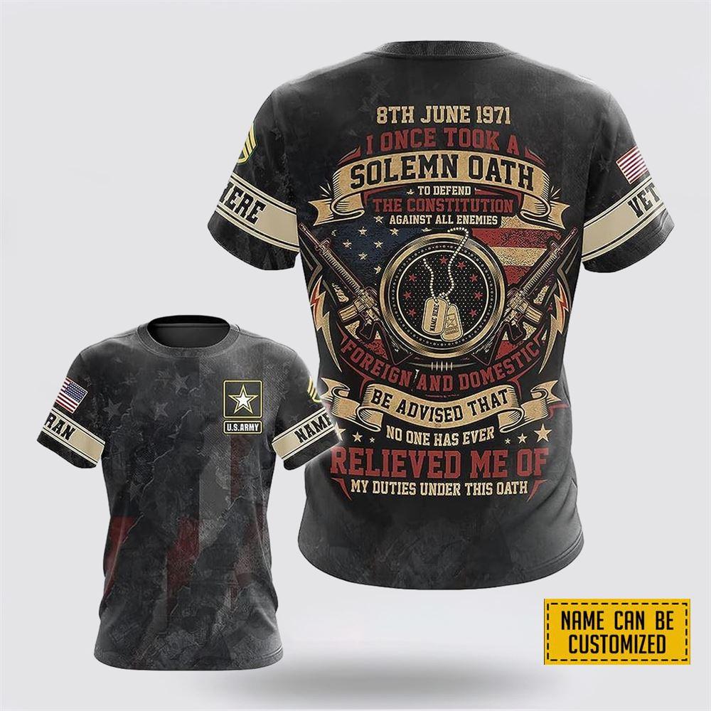 Custom Name Rank US Army 8th June 1971 All Over Print 3D T Shirt – Gift For Military Personnel