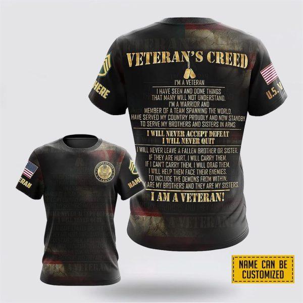 Custom Name Rank US Army Veteran’s All Over Print 3D T Shirt Creed – Gift For Military Personnel