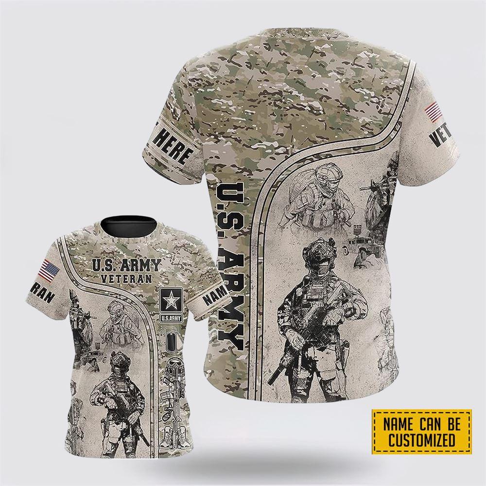 Custom Name US Army Veteran All Over Print 3D T Shirt – Gift For Military Personnel
