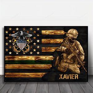 Custom Name US Navy American Flag Pride Canvas Wall Art – Gift For Military Personnel