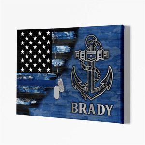 Custom Name US Navy Half Camouflage Flag Navy Canvas Wall Art – Gift For Military Personnel