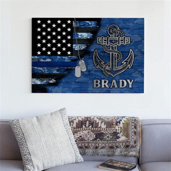 Custom Name US Navy Half Camouflage Flag Navy Canvas Wall Art – Gift For Military Personnel