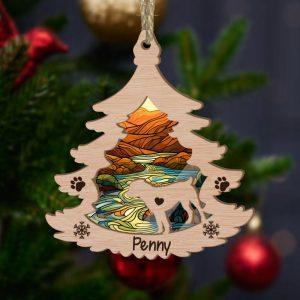 Custom Rottweiler Pine Tree Christmas Suncatcher Ornament 1