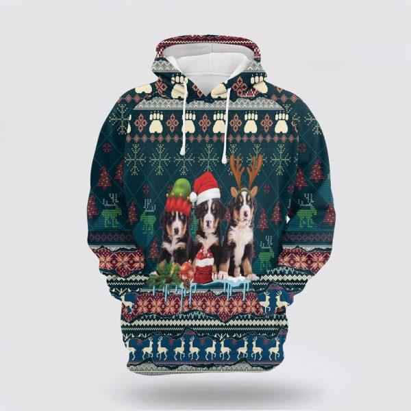 Cute Bernese Mountain Dog Christmas All Over Print 3D Hoodie – Pet Lover Christmas Hoodie
