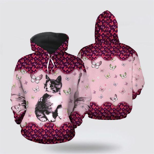 Cute Cat Butterfly Christmas All Over Print Hoodie – Cat Lover Christmas Hoodie