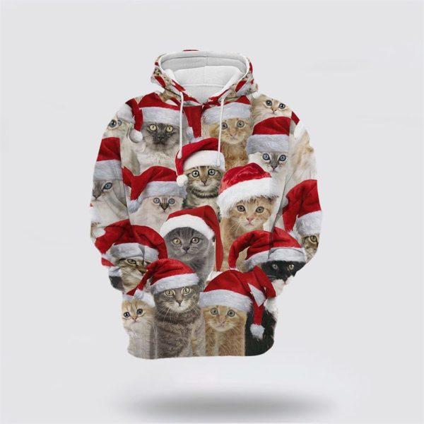 Cute Christmas Cat 3D All Over Print Hoodie – Cat Lover Christmas Hoodie