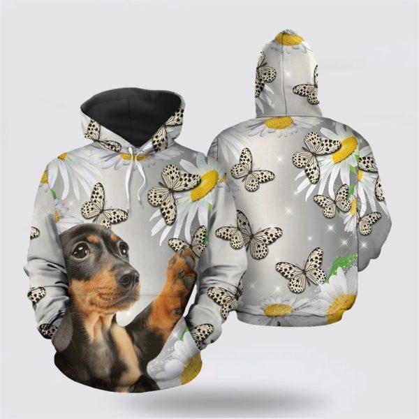 Dachshund Butterfly Daisy Christmas All Over Print 3D Hoodie – Pet Lover Christmas Hoodie