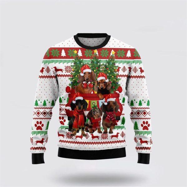 Dachshund Dog Red Truck Ugly Christmas Sweater – Dog Lover Christmas Sweater