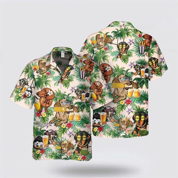 Dachshund Dog With Yellow Beer Tropic Pattern Hawaiian Shirt – Gift For Dog Lover