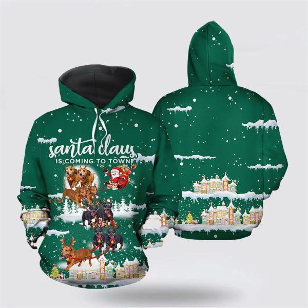 Dachshund Santa Is Coming To Town Christmas All Over Print 3D Hoodie – Pet Lover Christmas Hoodie