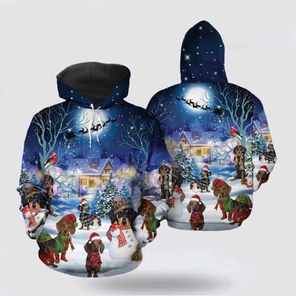 Dachshund Through The Snow Christmas All Over Print 3D Hoodie – Pet Lover Christmas Hoodie
