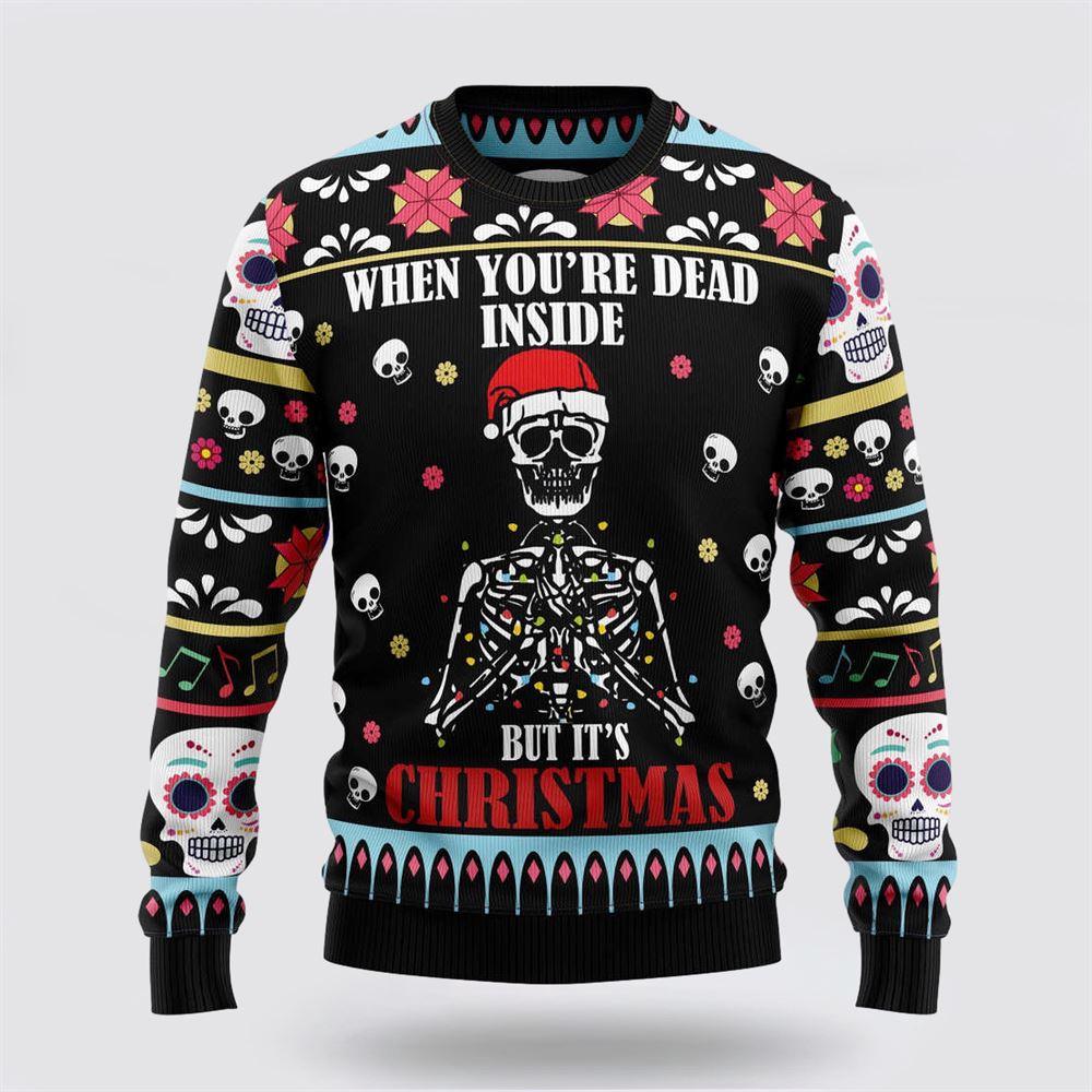Dead Inside Ugly Christmas Sweater For Men And Women Skull Design – Christmas Gifts For Frends