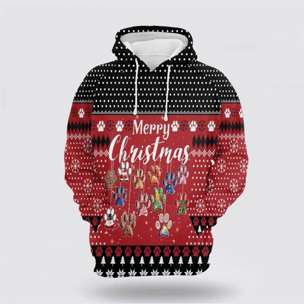Dog Paws Merry Christmas All Over Print 3D Hoodie – Pet Lover Christmas Hoodie
