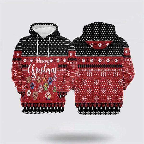 Dog Paws Merry Christmas All Over Print 3D Hoodie – Pet Lover Christmas Hoodie