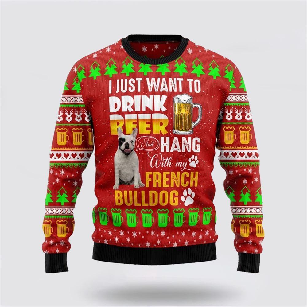 Drink Beer With French Bulldog Ugly Christmas Sweater – Pet Lover Christmas Sweater