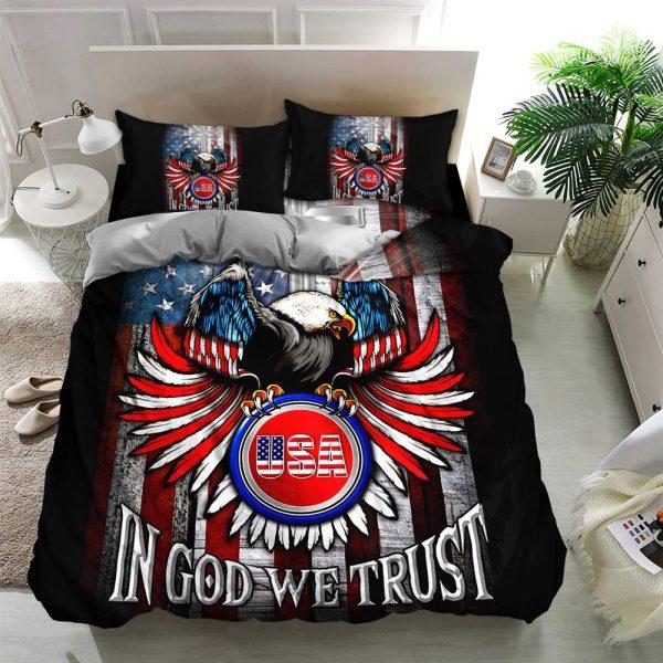 Eagle USA In God We Trust Christian Quilt Bedding Set – Christian Gift For Believers