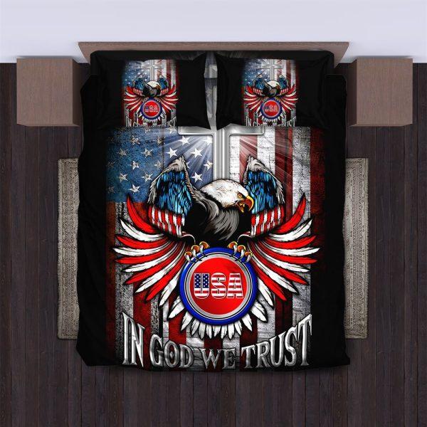 Eagle USA In God We Trust Christian Quilt Bedding Set – Christian Gift For Believers