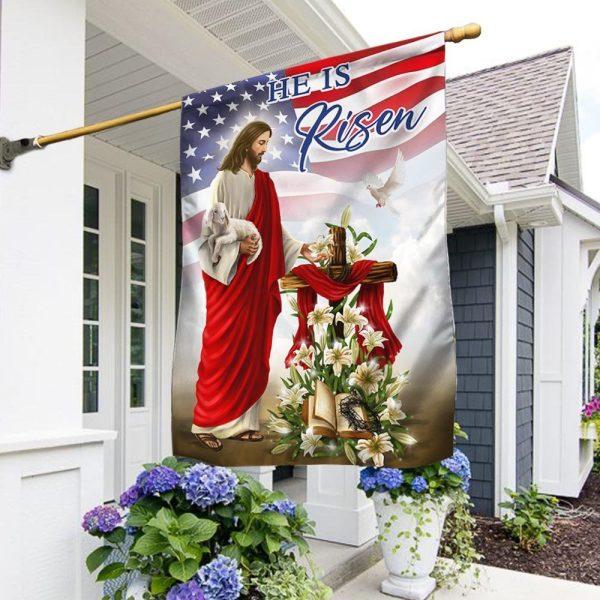 Easter Jesus He Is Risen American Flag – Christian Flag Outdoor Decoration