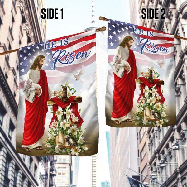 Easter Jesus He Is Risen American Flag – Christian Flag Outdoor Decoration