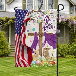 Easter Rabbit Jesus Cross He Is Risen American Flag 1