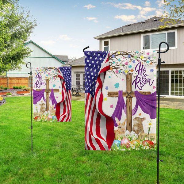 Easter Rabbit Jesus Cross He Is Risen American Flag – Christian Flag Outdoor Decoration