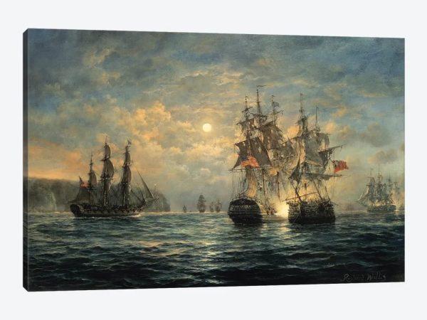 Engagement Between The Bonhomme Richard And The Serapis Off Flamborough Head,1779 US Navy Canvas Wall Art – Gift For Military Personnel
