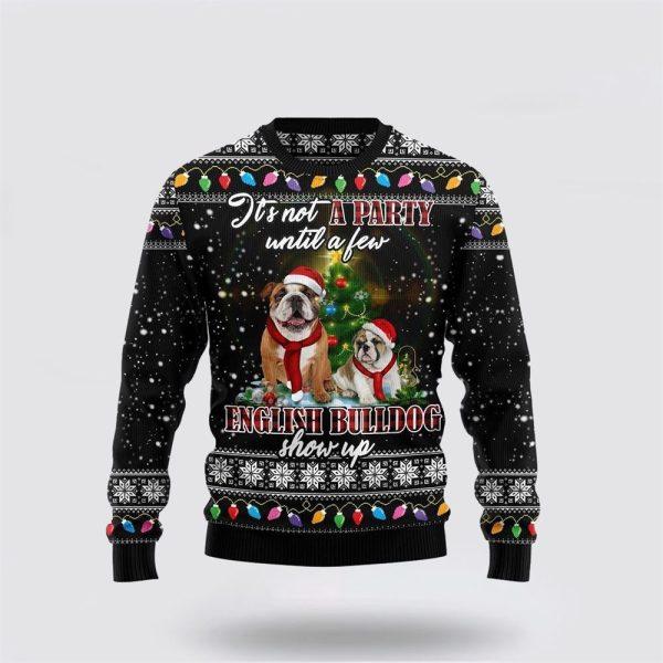 English Bulldog Show Up Ugly Christmas Sweater – Pet Lover Christmas Sweater