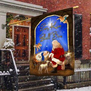 Every Knee Shall Bow Santa Claus Jesus Christmas Flag – Christmas Flag Outdoor Decoration