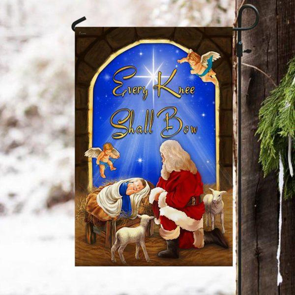Every Knee Shall Bow Santa Claus Jesus Christmas Flag – Christmas Flag Outdoor Decoration
