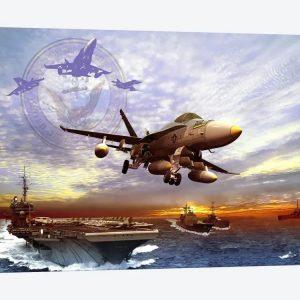 FA-18 Hornet Taking Off From A US Navy Aircraft Carrier Canvas Wall Art – Gift For Military Personnel