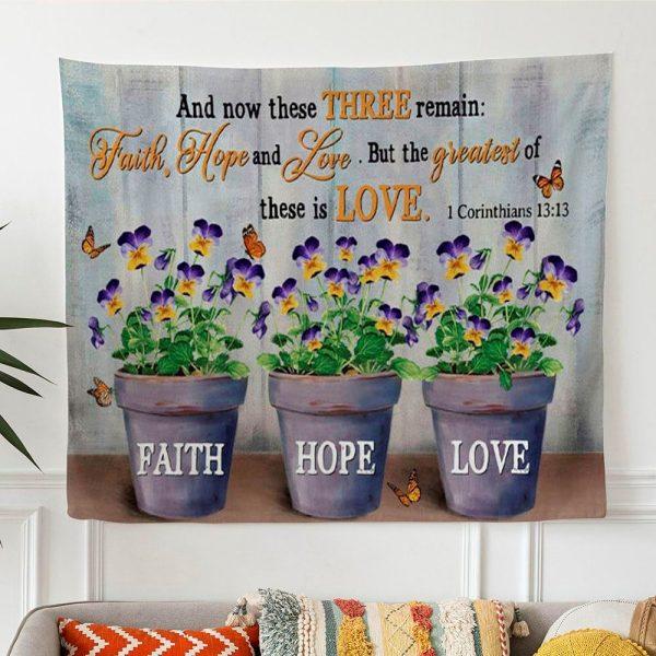 Faith Hope Love Tapestry Wall Art Butterfly Flower Vases – Tapestries Gifts For Jesus Lovers