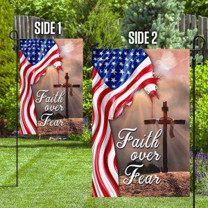 Faith Over Fear. Jesus Christian Cross American Flag 2