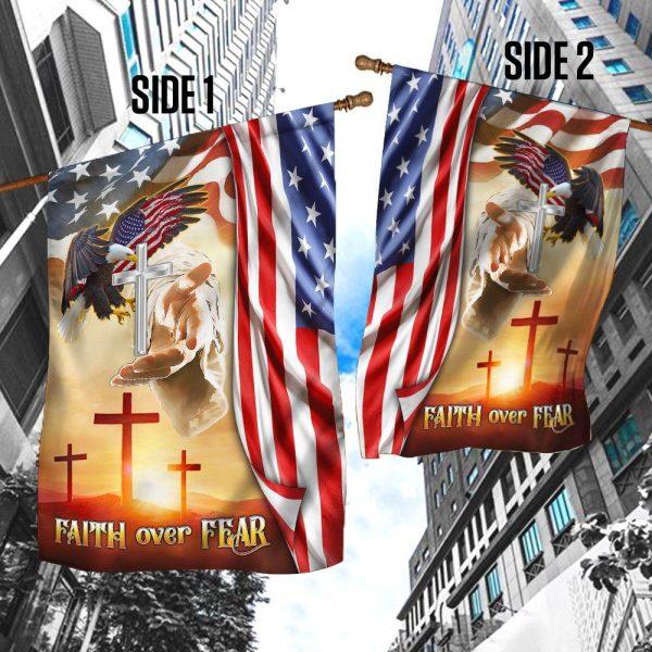 Faith Over Fear Jesus Cross Flag – Christian Flag Outdoor Decoration