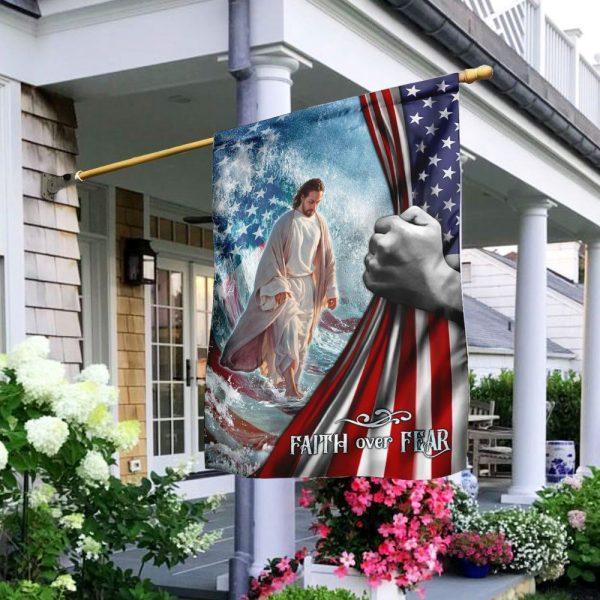 Faith Over Fear Jesus God Flag – Christian Flag Outdoor Decoration