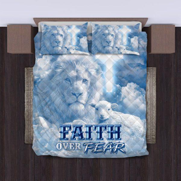 Faith Over Fear Jesus Quilt Bedding Set – Christian Gift For Believers