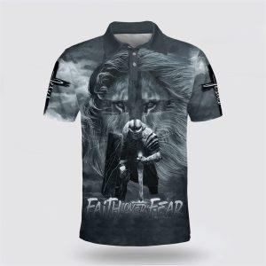 Faith Over Fear Lion Warrior Polo Shirt…