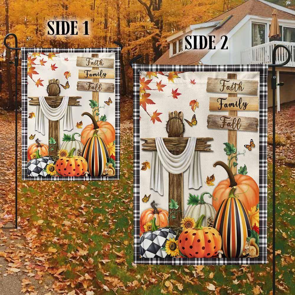 Fall Flag Faith, Family, Fall Christian Cross Pumpkins Thanksgiving Flag – Christian Flag Outdoor Decoration