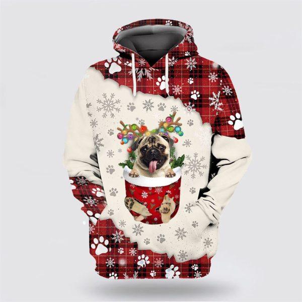 Fawn Pug In Snow Pocket Merry Christmas All Over Print 3D Hoodie – Dog Lover Christmas Hoodie