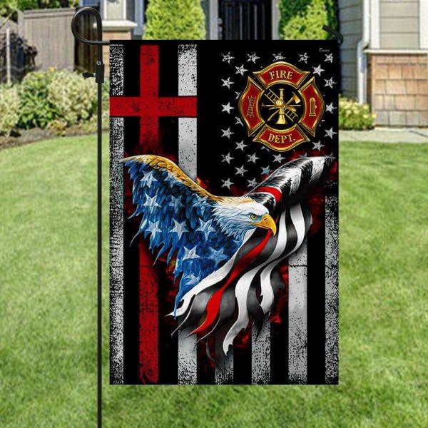 Firefighter, Christian Cross, American Eagle US Flag – Christian Flag Outdoor Decoration