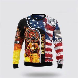 Firefighter USA Flag Ugly Christmas Sweater –…