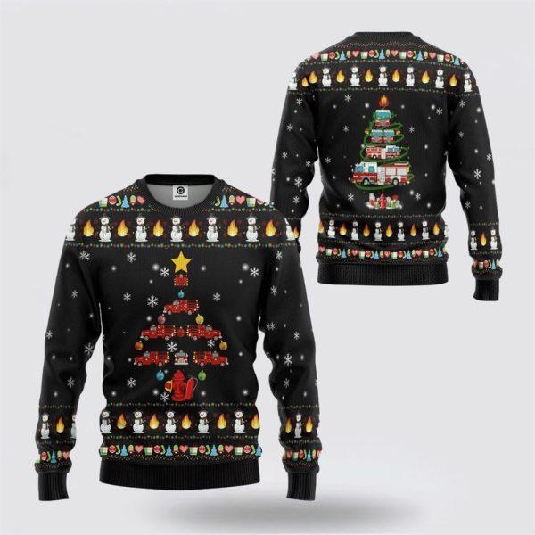 Firetruck Christmas Tree Ugly Sweater Festive 3D All Over Print – Christmas Gifts For Firefighters