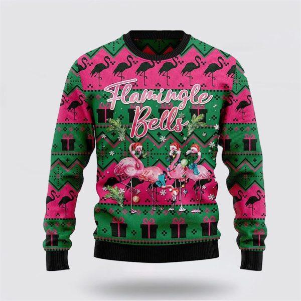 Flamingle Bells Flamingo Santa Unisex Wool Ugly Christmas Sweater – Christmas Gifts For Frends